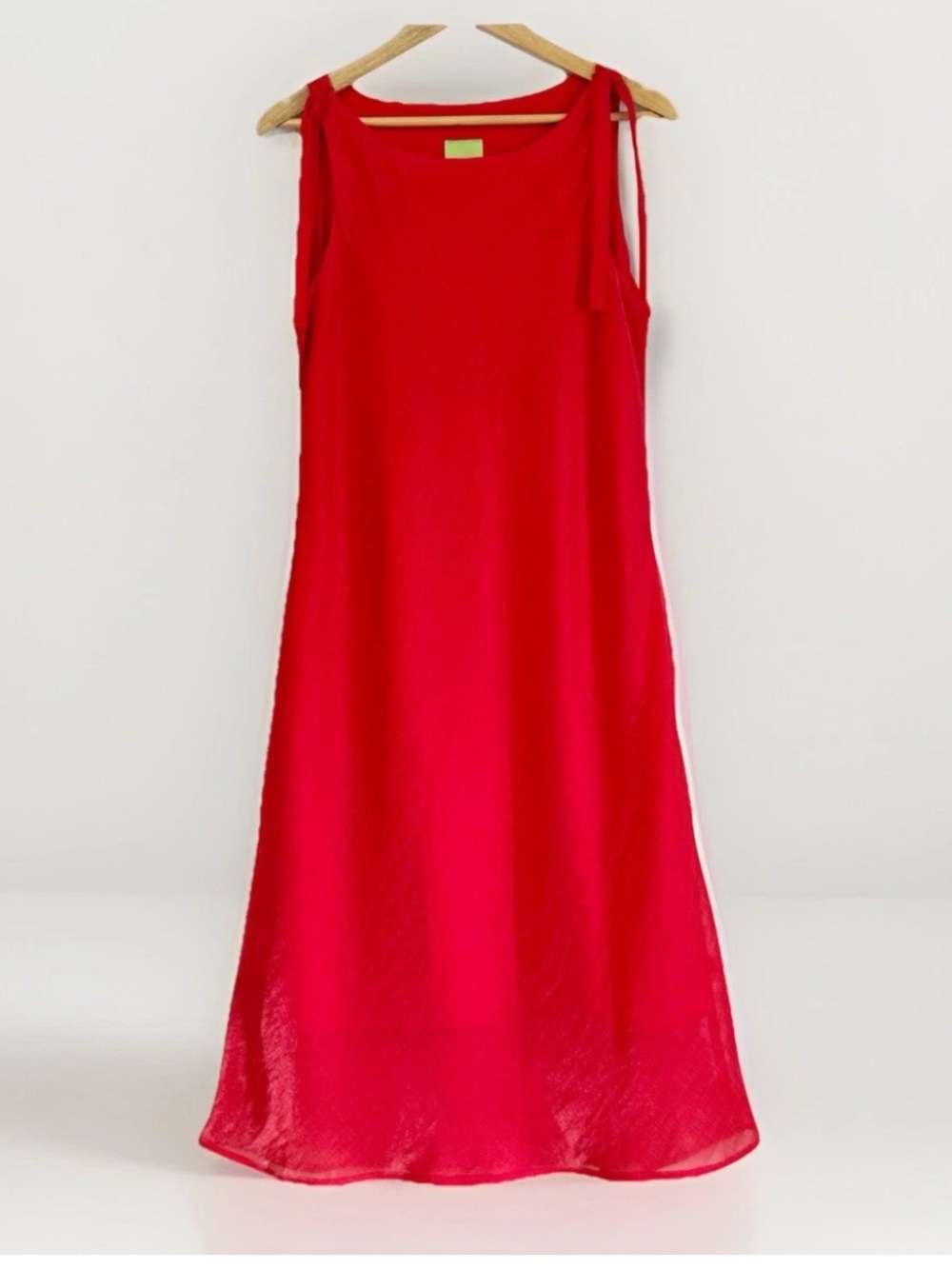 Citrine Canda A-Line Midi Sundress Metallic Red SZ 16 Tie Shoulders Summer Vaca